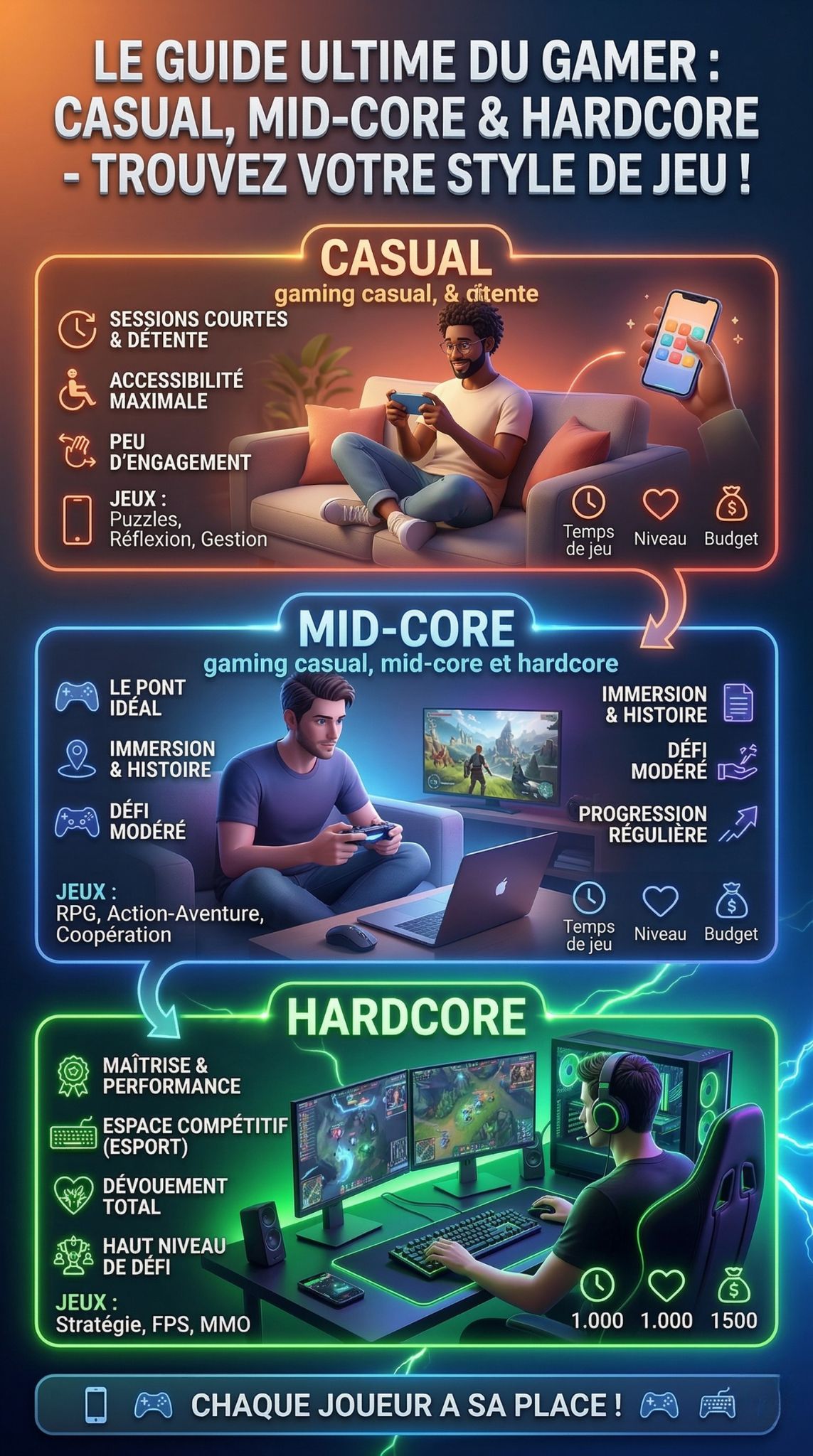 jeux occasionnels intermédiaires et hardcore