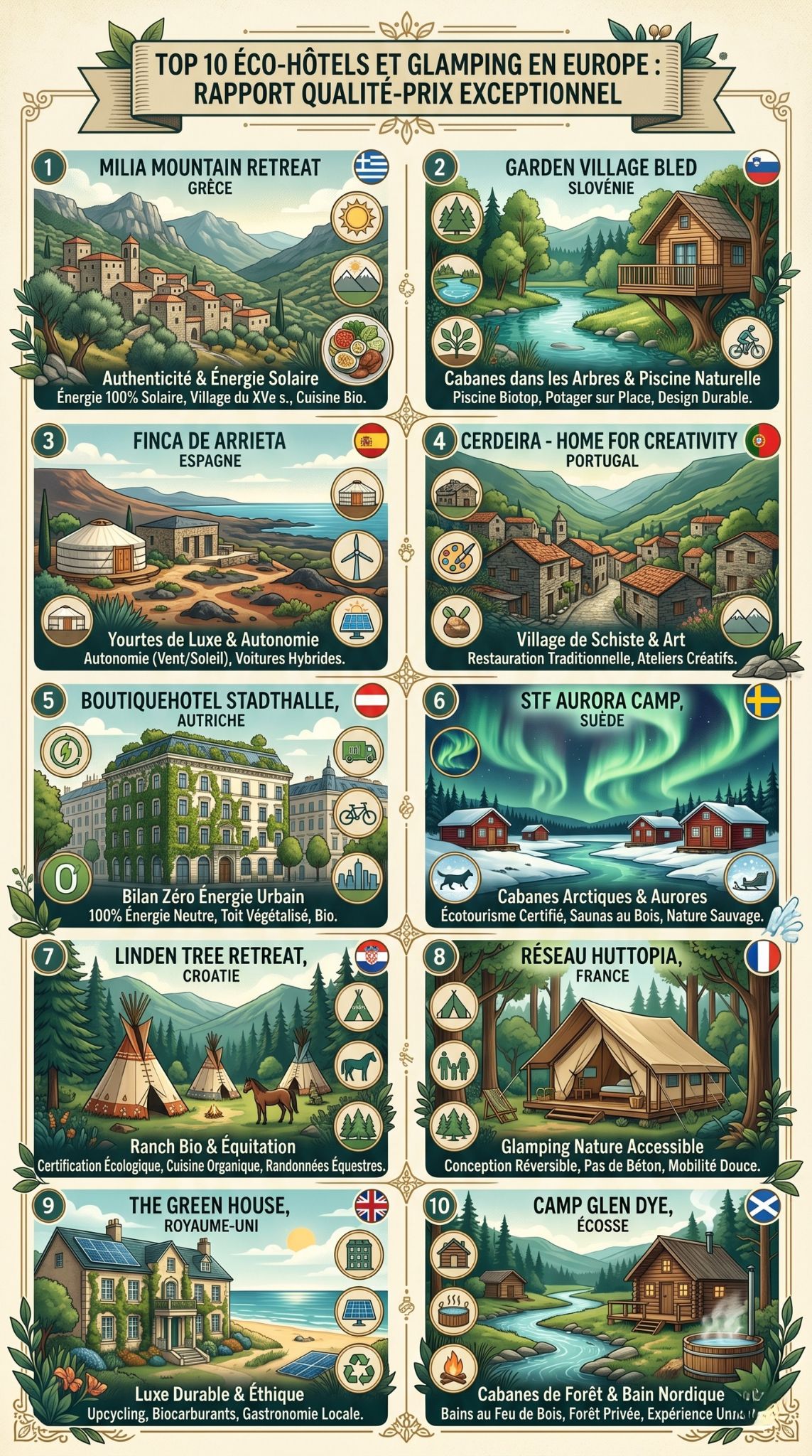 éco-hôtels et glamping en Europe